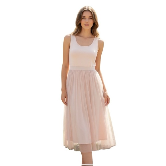 Boohoo Dresses & Skirts - Boohoo Tall Boutique Tulle Mesh Midi Dress, Size 8 Tall, Blush, Pink and…